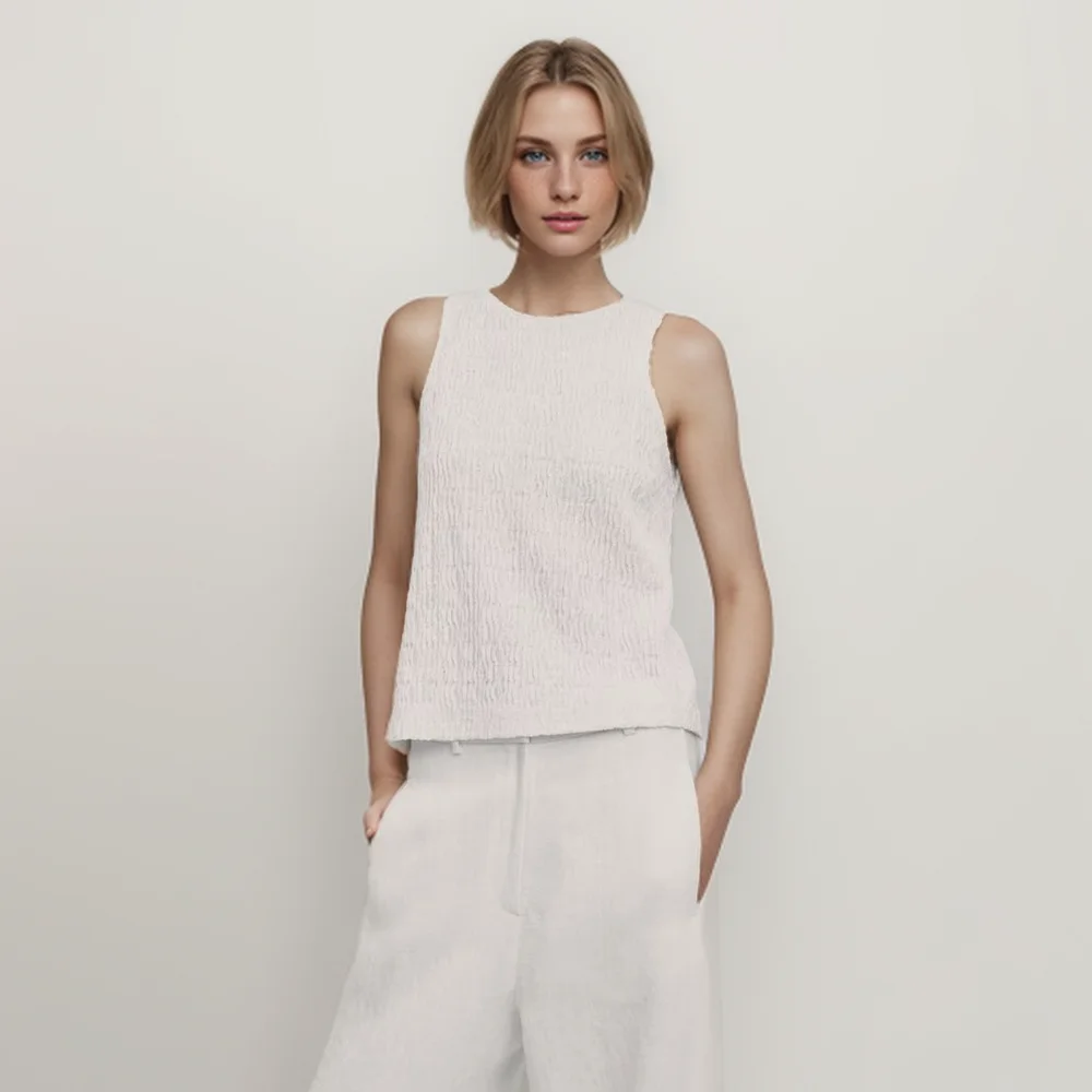 

Cos Lris Women's 2024 Summer New Arrival Temperament Elegant Minimalist Style Elegant Back Slit Round Neck T-shirt Top