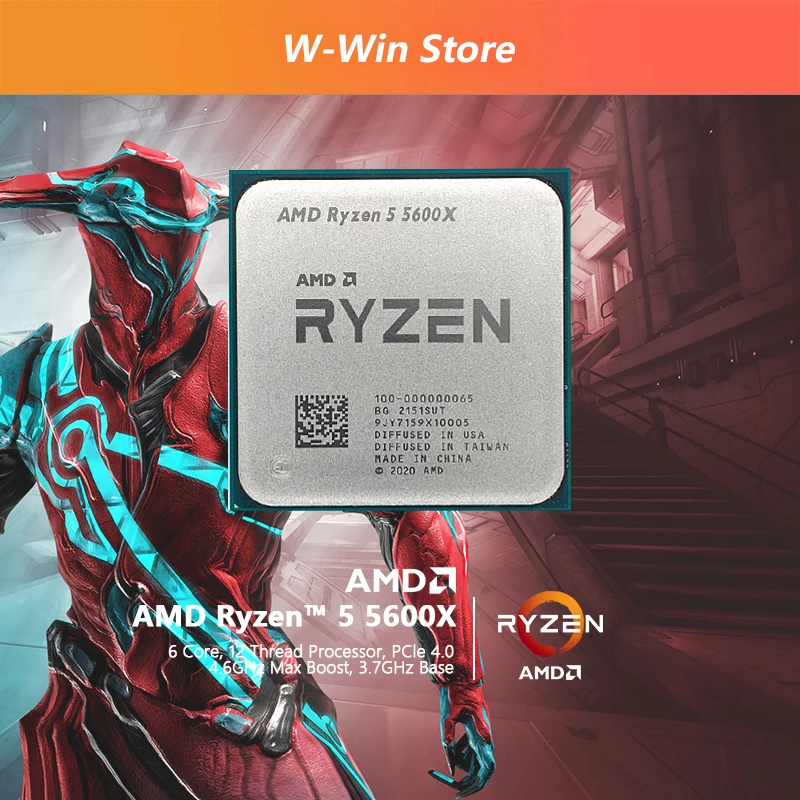 AMD Ryzen 5 5600X R5 5600X 3.7 GHz Six-Core twelve-Thread 65W CPU Processor  L3=32M 100-000000065 Socket AM4 no fan