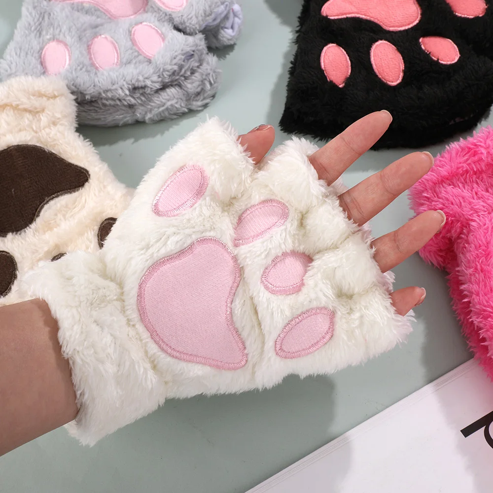 Bear Cat Claw Paw Fingerless Gloves Soft Plush Winter Gloves Fluffy Cosplay Party Accessories Girls Cute Mittens Christmas Gifts kawaii cute cat paw fluffy claw fingerless gloves warm soft plush women half finger plush mittens winter wear christmas gifts