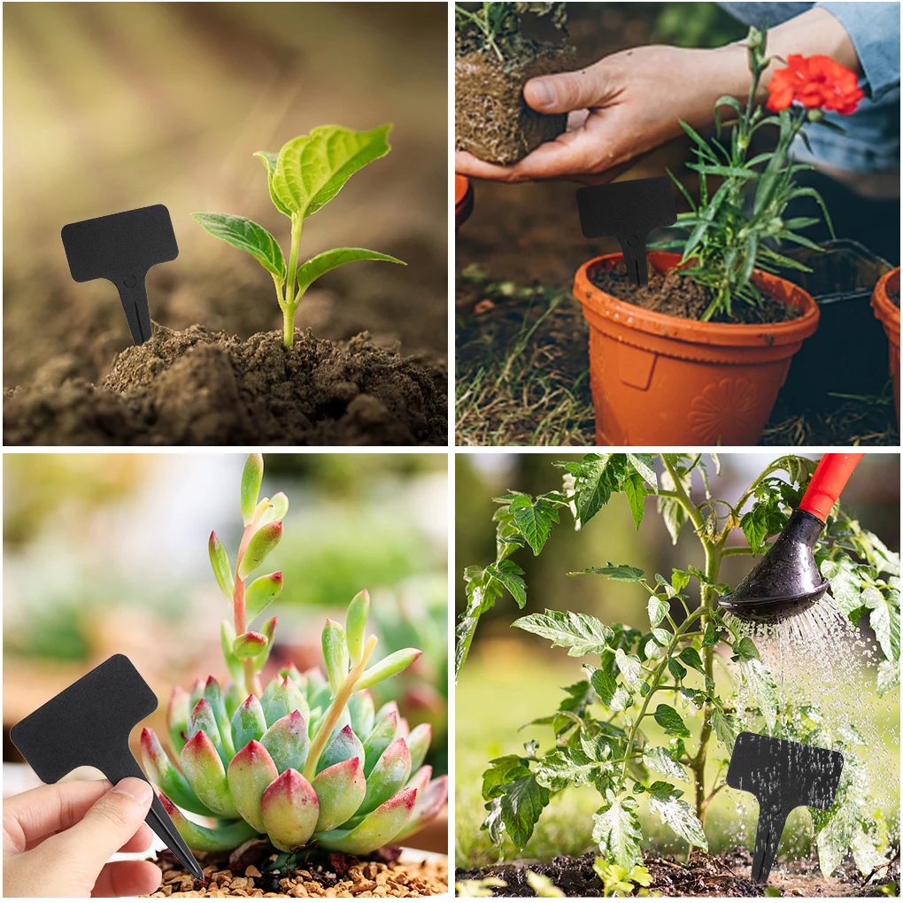 100pcs Garden Labels Plant Classification Sorting Sign Tag Ticket Plastic Writing Plate Board Plug In Card Black