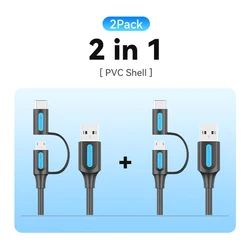 Vention 4 - in - 1 Multi - Port Fast Charging Cable, 100W PD USB - C to USB - C/USB - A/Micro USB - 1m (2Pack - 2 in 1)