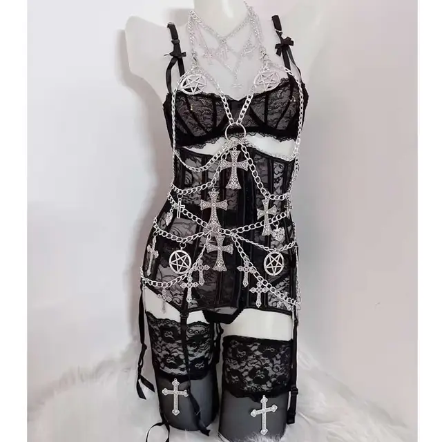 Lace Bra Corset Stockings and Panties Set 1