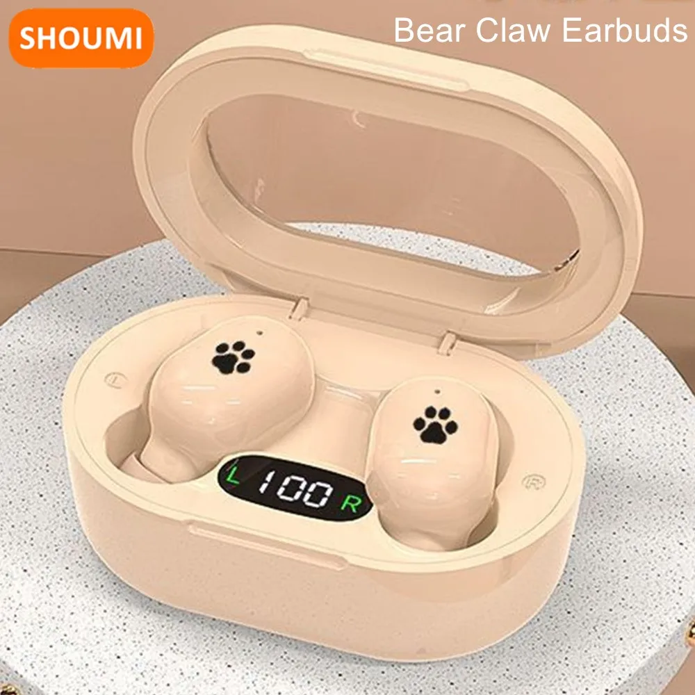 Shoumi E7S Auricolari Bluetooth Auricolari Wireless Auricolari Con Cancellazione Del Rumore Cuffie Tws Bear Paw Con Microfono Per Xiaomi Ios Android