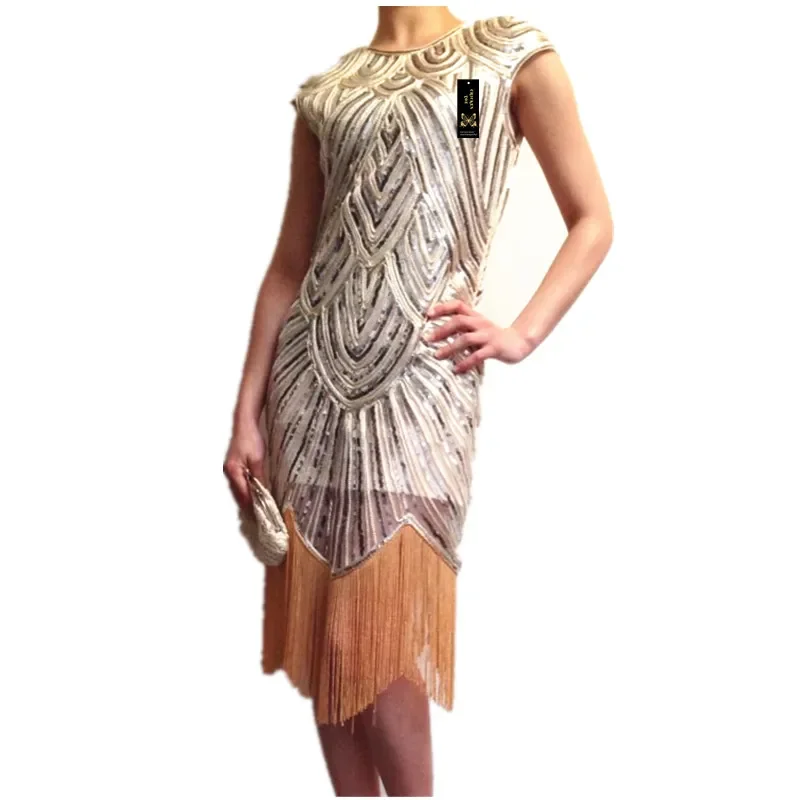 

2024 Gatsby Dress 1920s Flapper Women Sequin Handmade Embellished Fringe Dress Dance Gatsby Costumes Vintage Party Dress