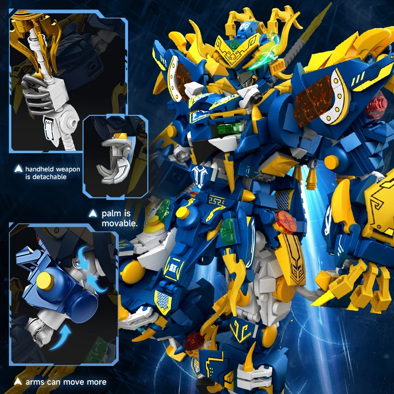 Big Superhero Mecha Robot Building Blocks Blue Dragon Warrior DIY Construction F