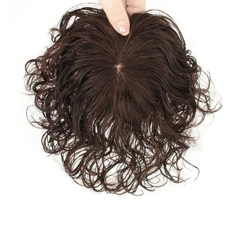 Toppers per capelli umani di colore naturale/marrone scuro per donne 3 clip in topper ricci posticci per la perdita dei capelli copertura del volume capelli grigi