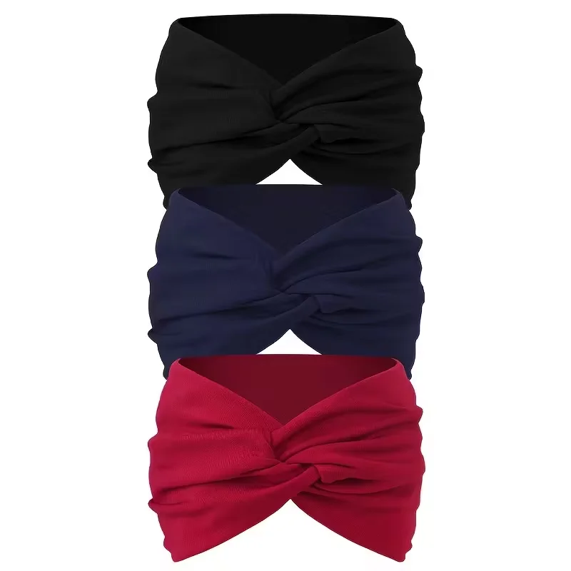 3PCS Women's Wide Hair Band in Elastic Solid Color, Anti-Slip Hair Accessory for Exercise, Multi-Functional Accessory
