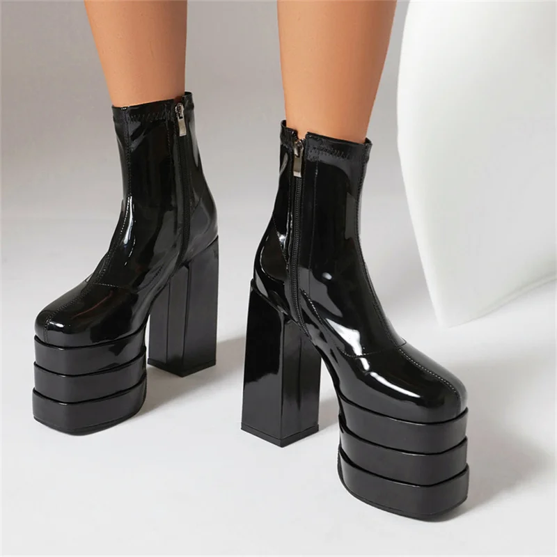 

High Heel Women Boots 2023 White Gothic Three Layers Platform Punk Ankle Zip Party Women Shoes Plus Size 46 Dropshopping