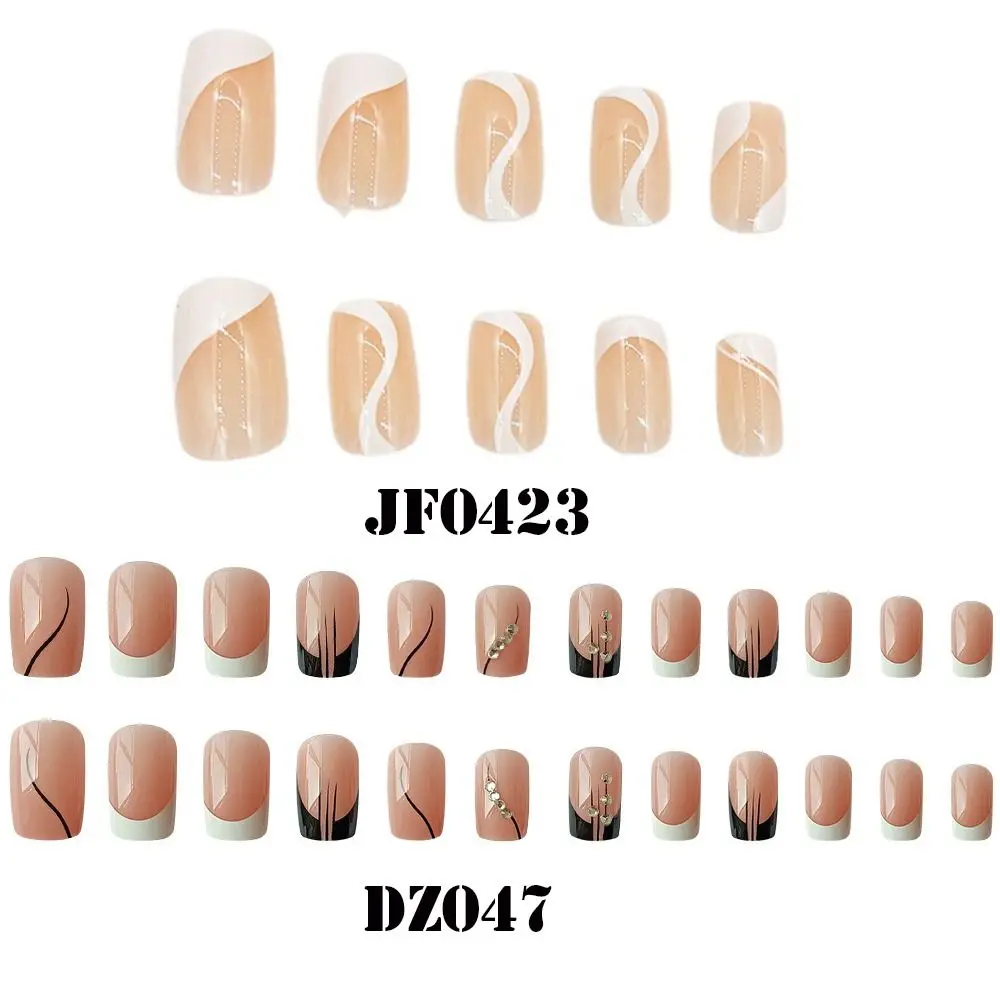 24pcs Nail Tips Full Cover Crystal French Fake Nails Square Long