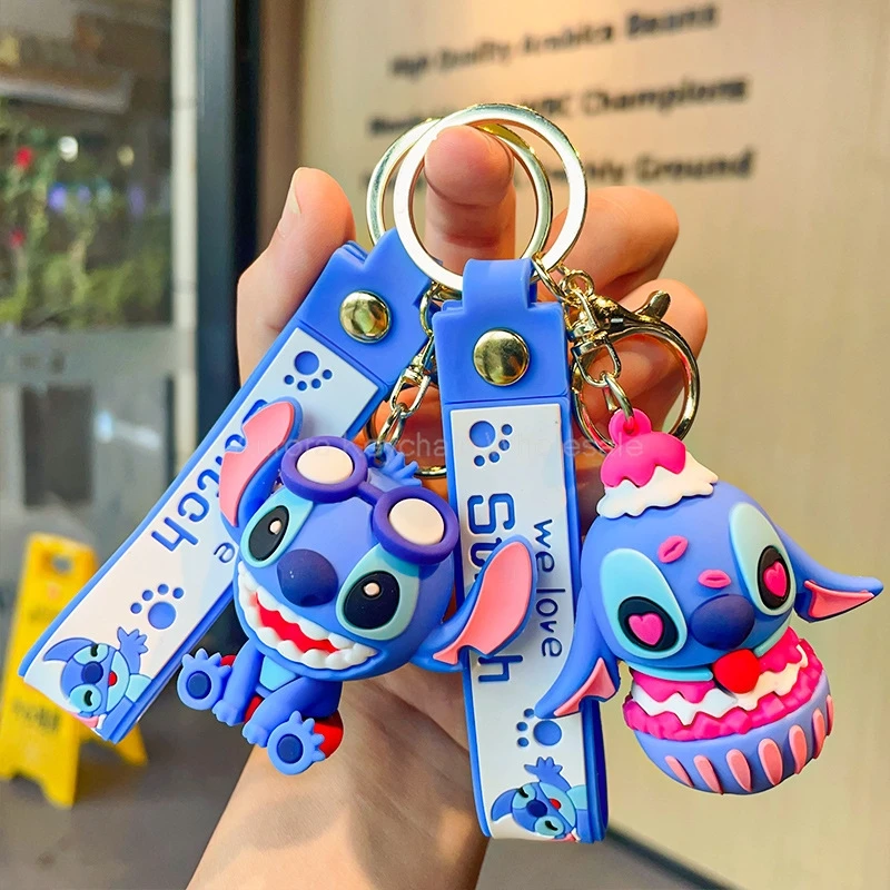 Anime Keychain Disney Cartoon Mickey Mouse Minnie Lilo & Stitch Doll Keyring Ornament Car Pendant Kids Gifts