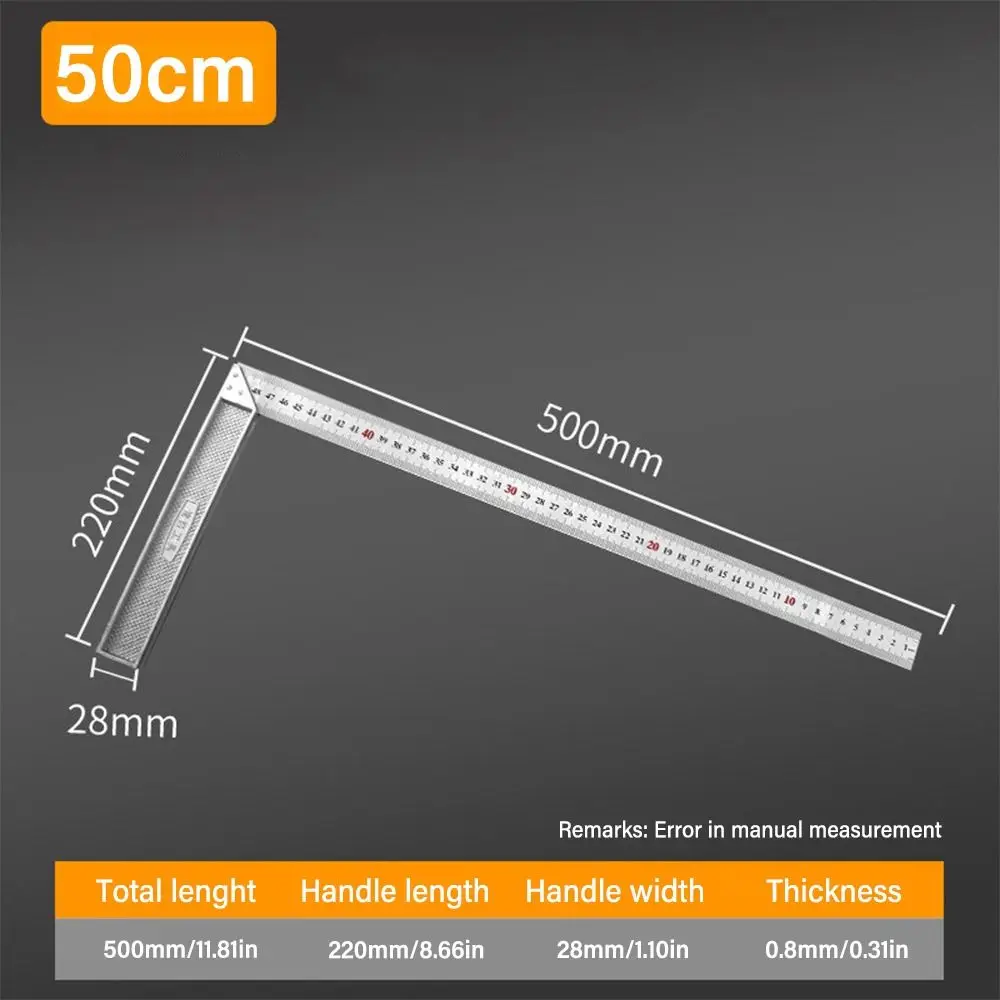 30/50CM Angle Square Ruler 90 Degree Right Angle Ruler Stainless Steel Triangle Woodworking measuring ruler