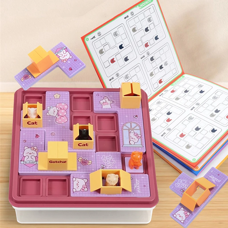 Montessori Kids Education Learning Toy Cat Express Box Board Game Puzzle Logic Game IQ Training Spatial Planning Animal Theme 3