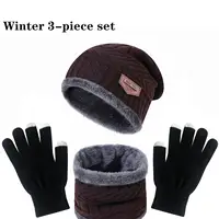 2pcs+1 pair Winter Warm Velvet Hat Scarf Gloves Set Winter Hats Knit Cap Men And Women Velvet Hat Coral Fleece Scarf Outdoor Rid 6