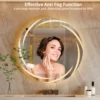 Anti-fog LED Bathroom Mirror Circle Backlit HD Wall Mounted Vanity Mirror Shatterproof 3 Colors Lights Adjust 6