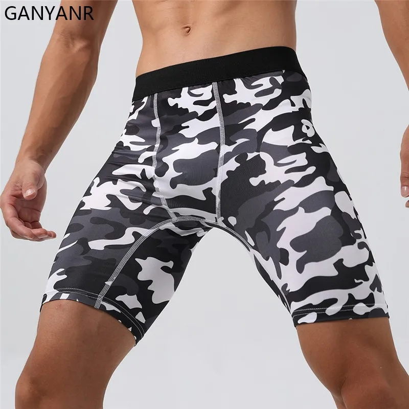 GANYANR Men running tights Quick Dry Milk Silk Compression Shorts for Fitness Breathable Butt Lifting Cycling Workout Gym
