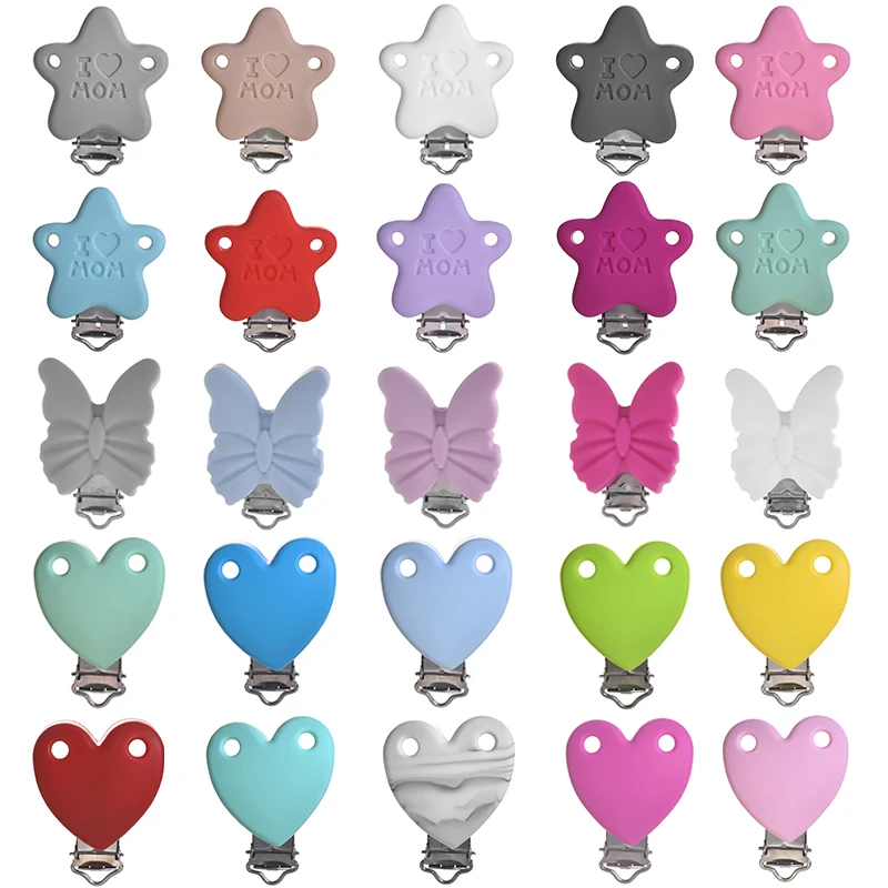 

1Pc Silicone Pacifier Clips Heart With Hole Butterfly Pentagram Metal Clip for DIY Pacifier Chain Necklace Handmade Accessories