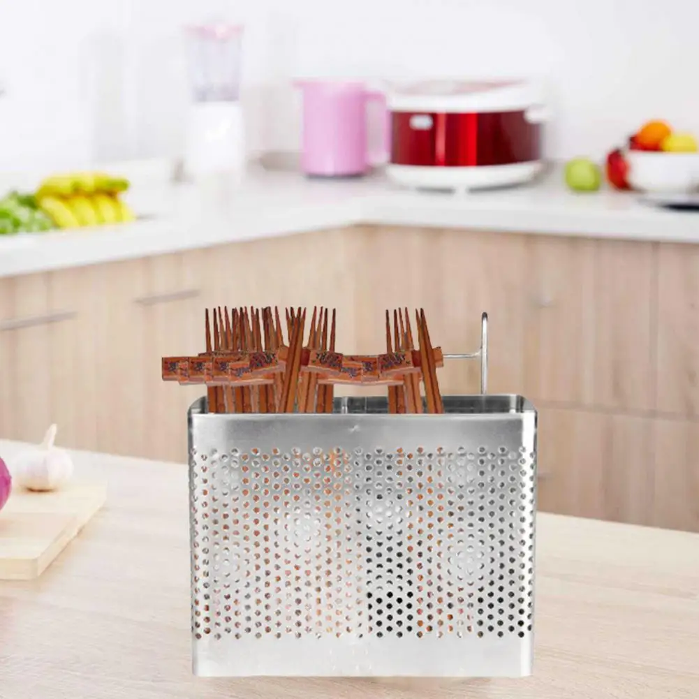 Tableware Drainer Chopsticks Holder with Hanging Hooks Space-Saving Stainless Steel for Kitchen