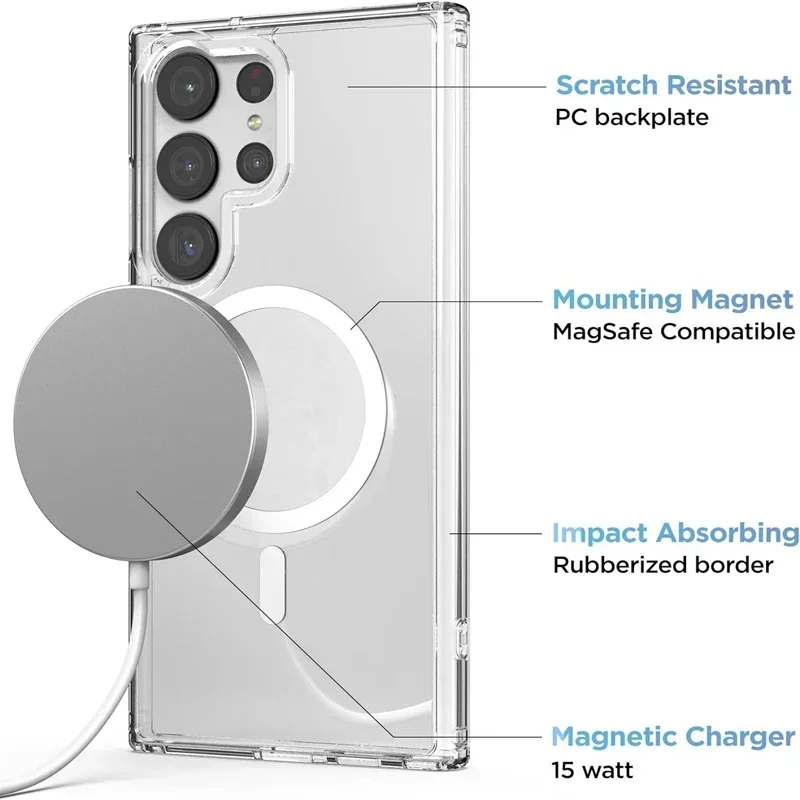 Premium Shockproof Clear Magsafe Magnetic Case with Wireless Charging Capability