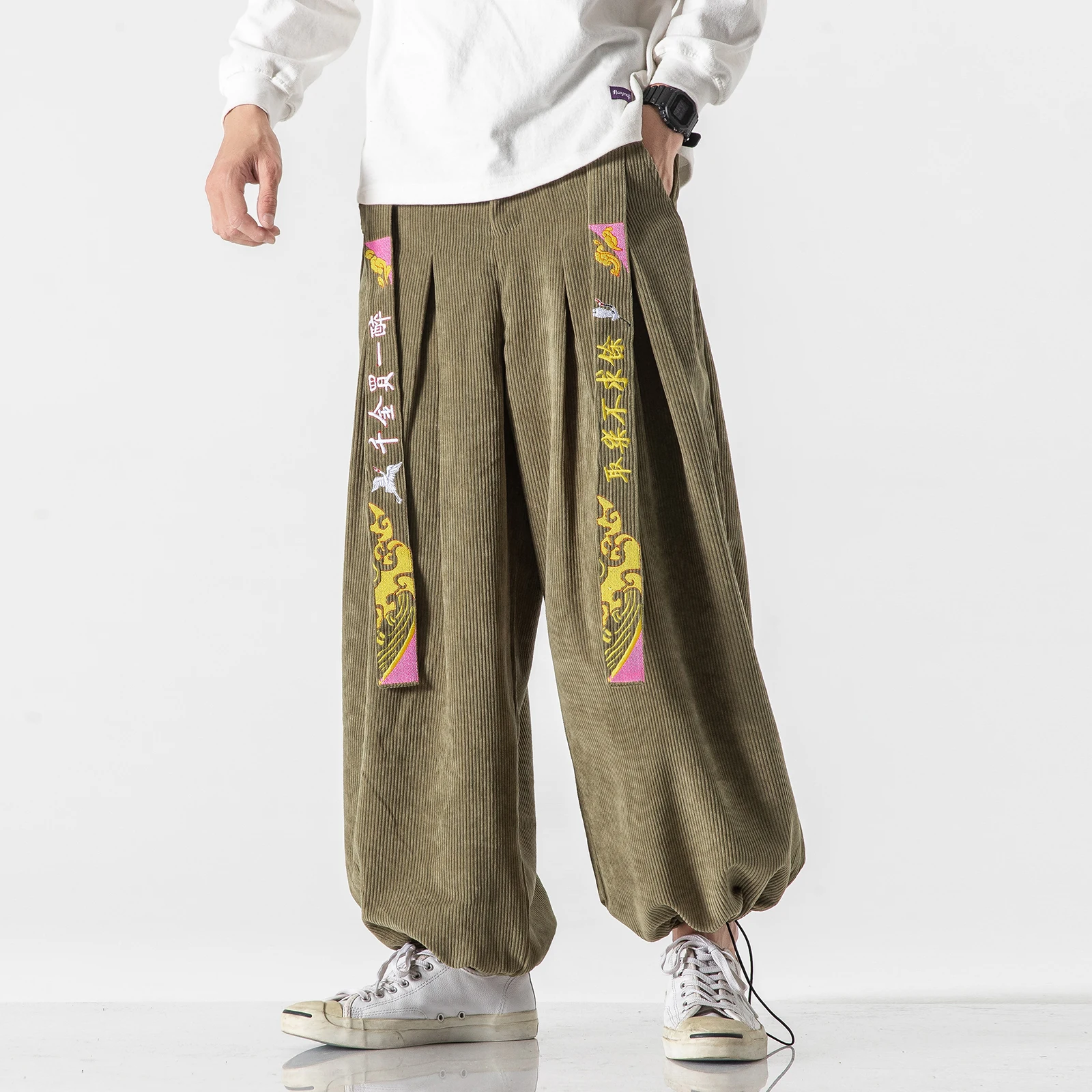 Style Streetwear Large Pantalon Baggy Japonais Velours Côtelé Homme - Style Hip-Hop Oversize Pantalon Sarouel Oversize