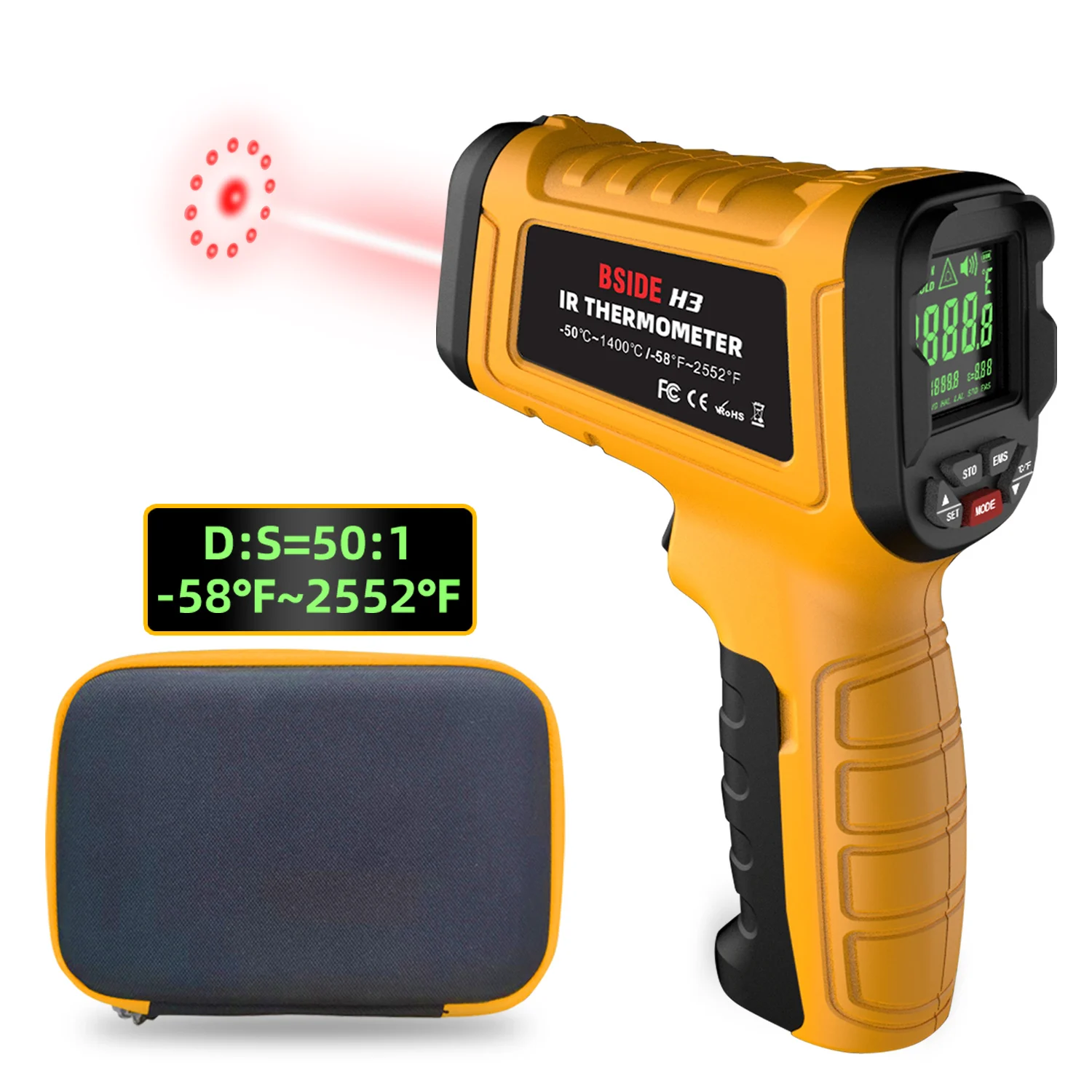 

Infrared Temperature Gun Pyrometer 50:1 Industrial Laser Thermometer-50°C~1400℃ High Temp IR Thermometer for Furnace Smelt Forge