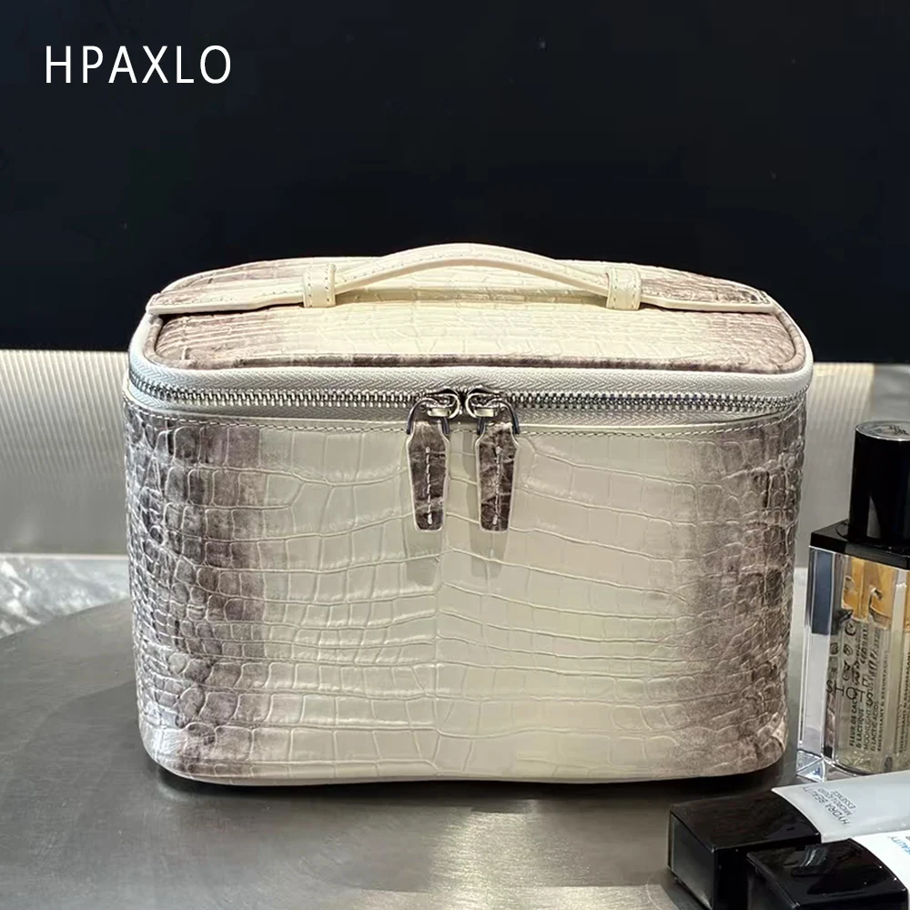 Luxury Embossed Crocodile Leather Makeup Bag Travel Toiletry Organizer Portable Cosmetic Pouch Women Storage Practical Durable 4