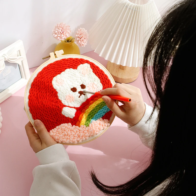 Kit Punch Needle Per Principianti - Ricamo Con Fungo - Include Telaio, Filo E Istruzioni