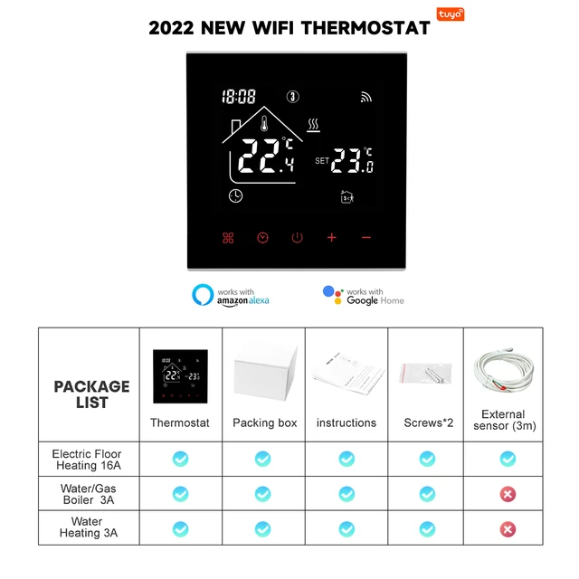 SALCAR Thermostat Connecté WiFi Chaudiere Gaz/Chauffage au Sol Eau  Thermostat avec récepteur programmable Tête Thermostatique Compatible avec   Alexa et Google Assistant Thermostat Tuya : : Bricolage