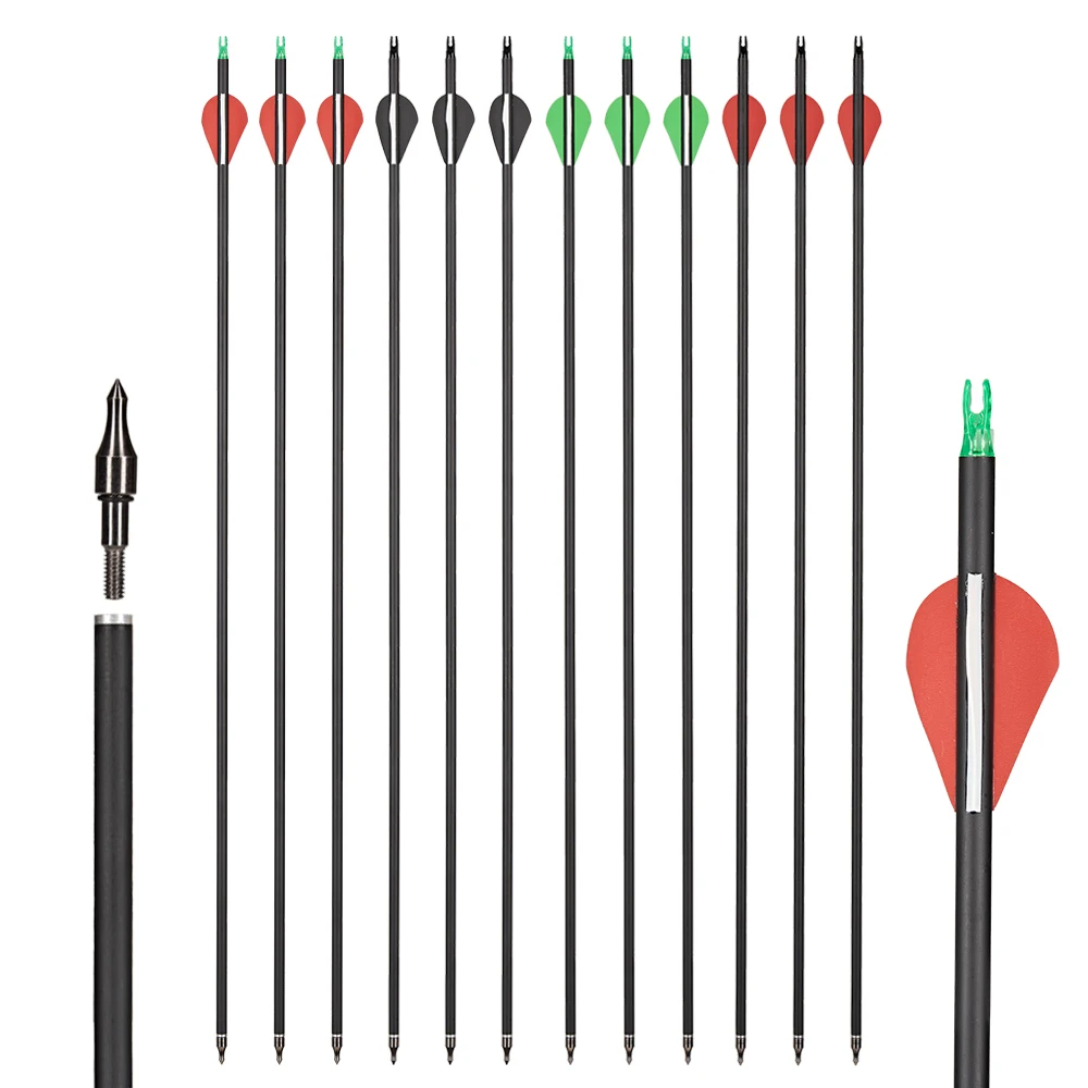 

28'' Mixed Carbon Archery Arrows Spine 500-550 with Removable Tips Hunting and Target Practice Arrows for Compound Recurve Bow