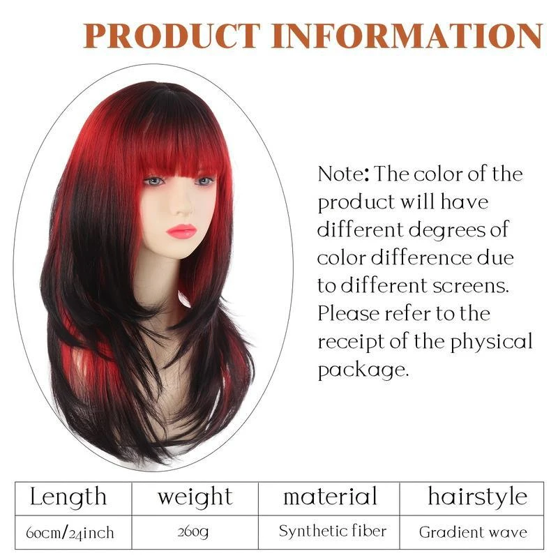 LUPU 24inch Cosplay Wigs Synthetic Straight Black to Red Gradient Long Hair Wig Women's Halloween Costumes Heat Resisitant Fiber
