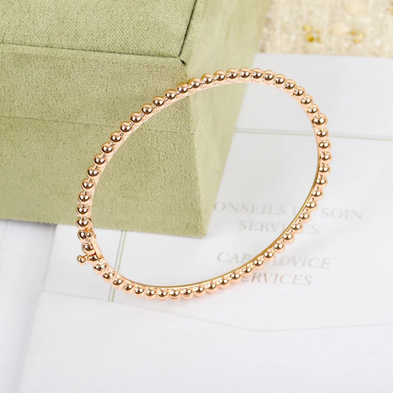 2022 Hot Top Brand Pure Sterling Jewelry Luxury Brand Rose Gold Beads Bangle Wedding Jewelry Around Classic Bangle