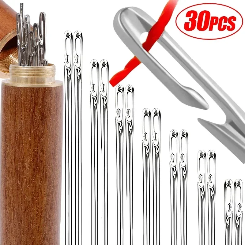 Description Picture 2 of item12/30Pcs Side Hole Blind Sewing Needles Stainless Steel Elderly Needles Hand Sewing Stitching Pin DIY Home Self Threading Needle