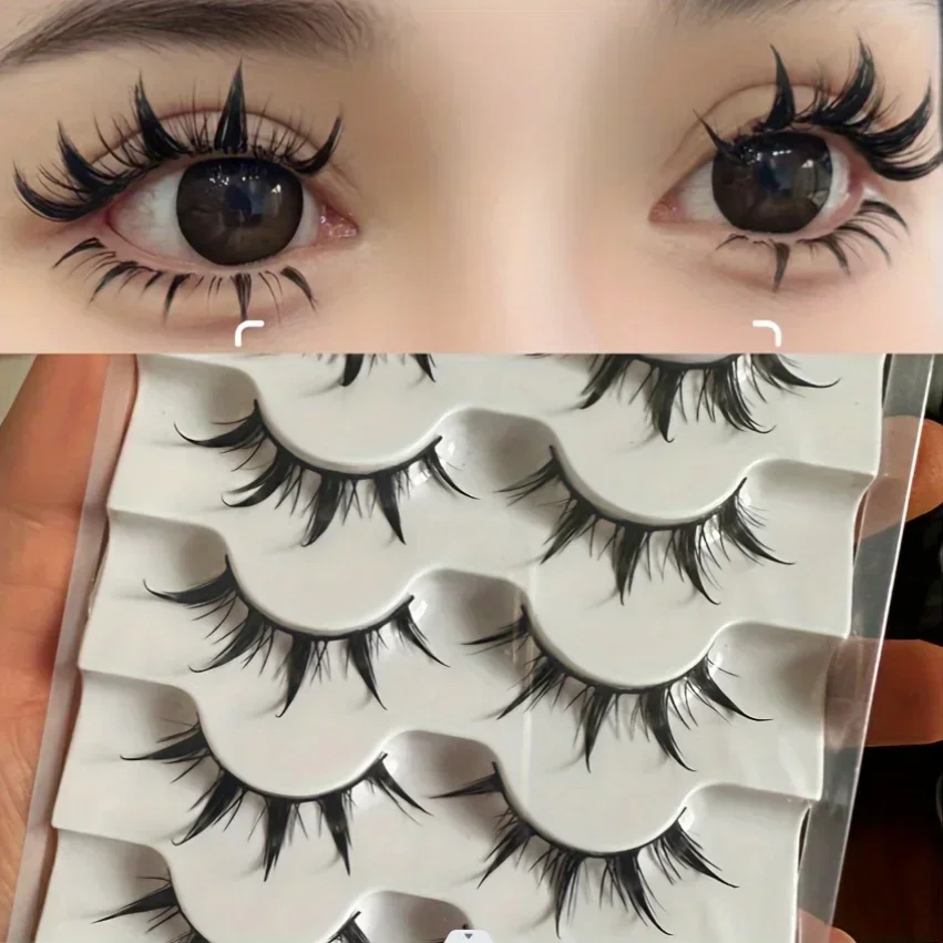 Faux cils d'inspiration d'anime, 5 paires de faux cils d'oeil de dessin animé, aspect dramatique, style démon, volumateur et allongement - AliExpress