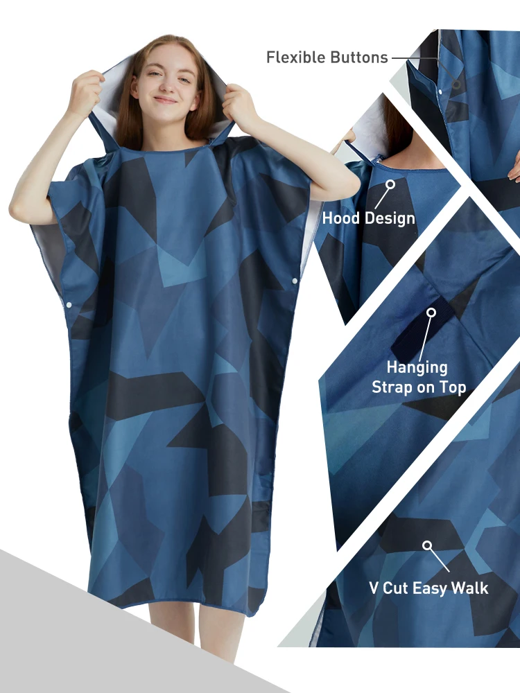 Surf Poncho Towel Poncho Quick-Dry Towel Hoodie Microfiber Beach Robe Changing Poncho Swim Towel Beach Poncho For Adults (A5) 2