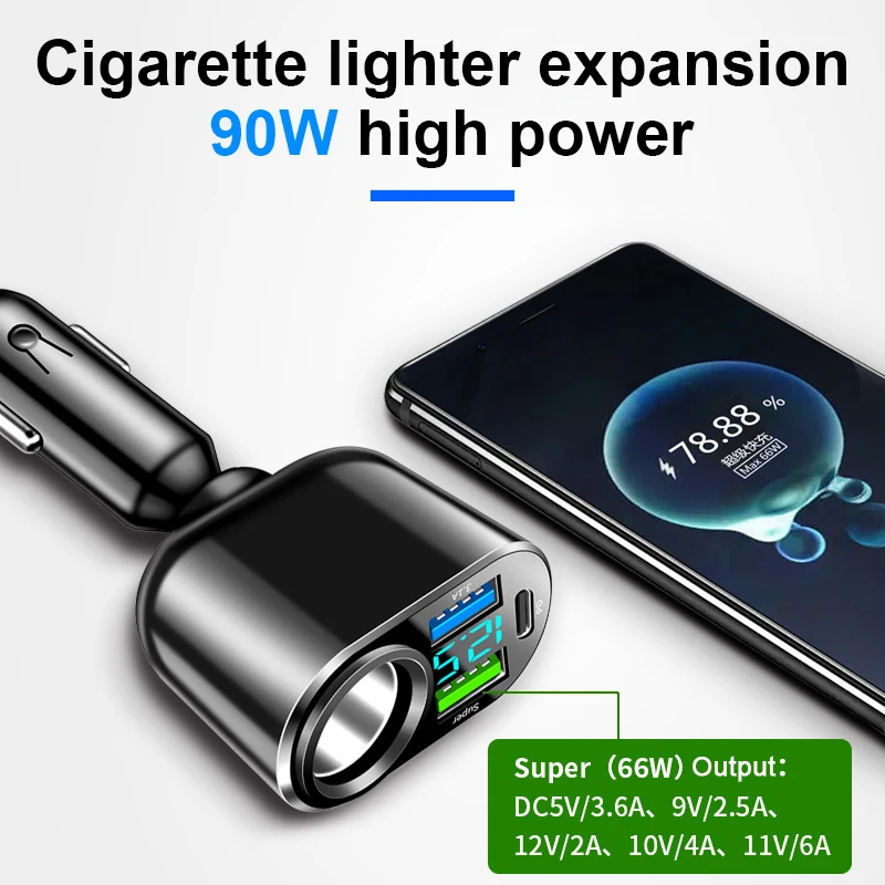 Car Charger 3 USB Port Fast Charge Adapter for 12V 24V Vehicles