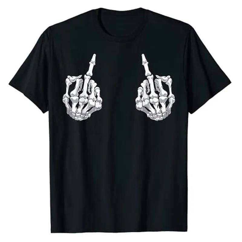 

Skeleton Hand Halloween Bones Middle Finger Skull Men Women T-Shirt Skull Print Graphic Tee Tops Aesthetic Clothes Gifts