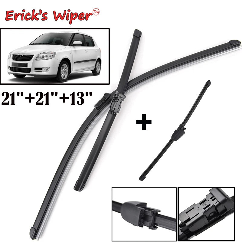 Erick's Wiper LHD Front & Rear Wiper Blades Set For Skoda Fabia 5J Hatchback Windshield Windscreen Window 21"21"13"