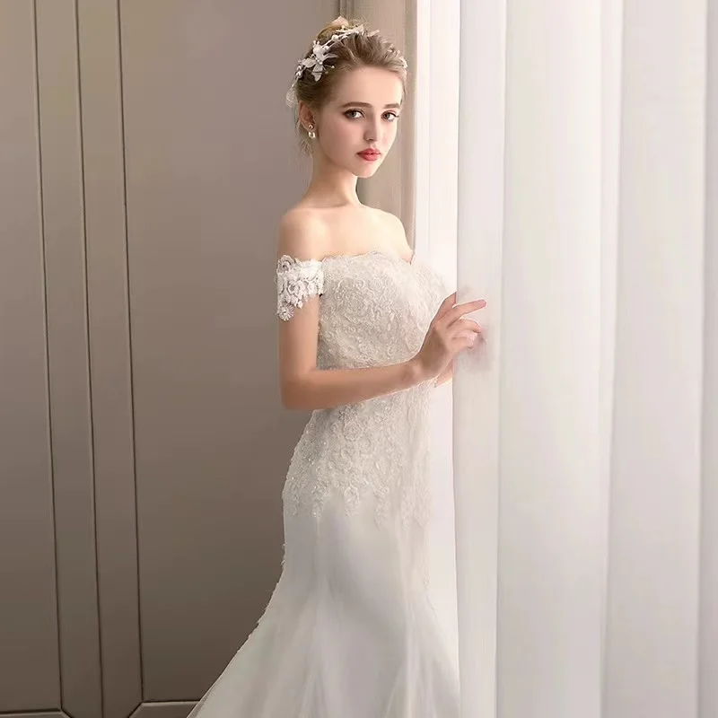 Elegante Abito Da Sposa Glister Con Spalle Scoperte 2024 Tulle Da Sposa Su Misura Con Fiori E Perline Mariage
