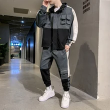 

Sports set spring and autumn trend Korean version of the wild tide card Hong Kong men's clothing a set of handsome clothes