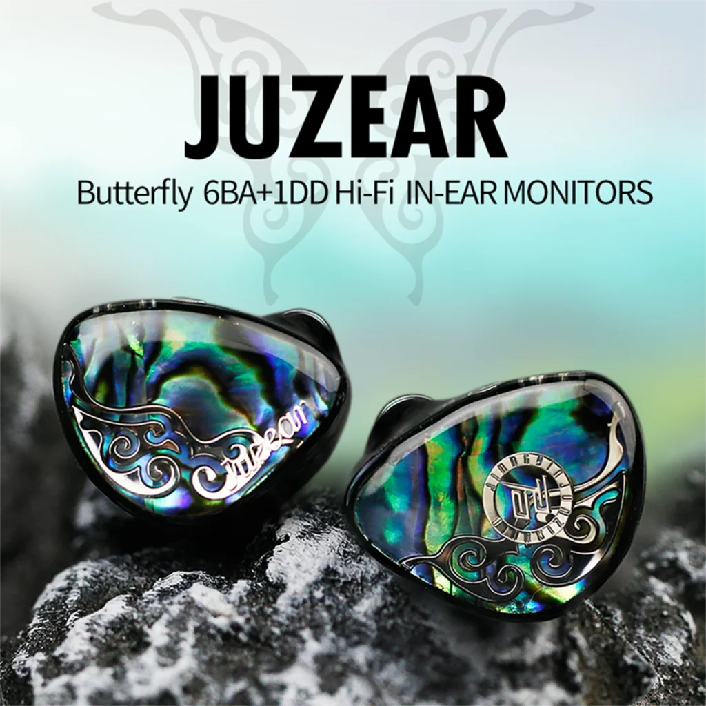 JUZEAR Butterfly 61T In Ear Monitors 1DD + 6BA Hybrid Drivers Headset Detachable 0.78 2Pin Cable Audiophile HiFi Wired Music IEM