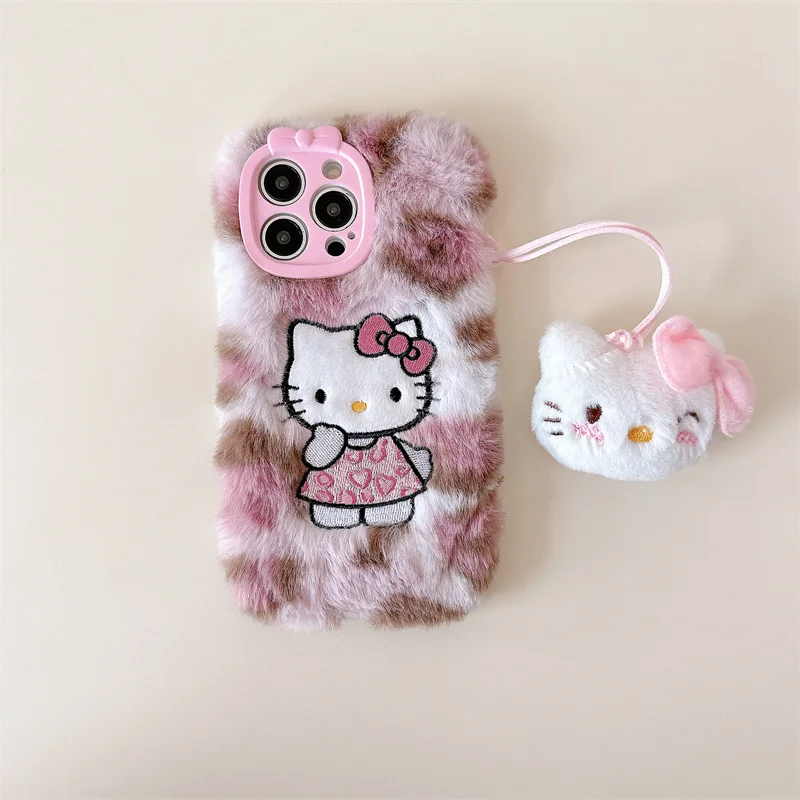 Cartoon Sanrio Leopard Print Phone Case for iPhone 14 with Kickstand