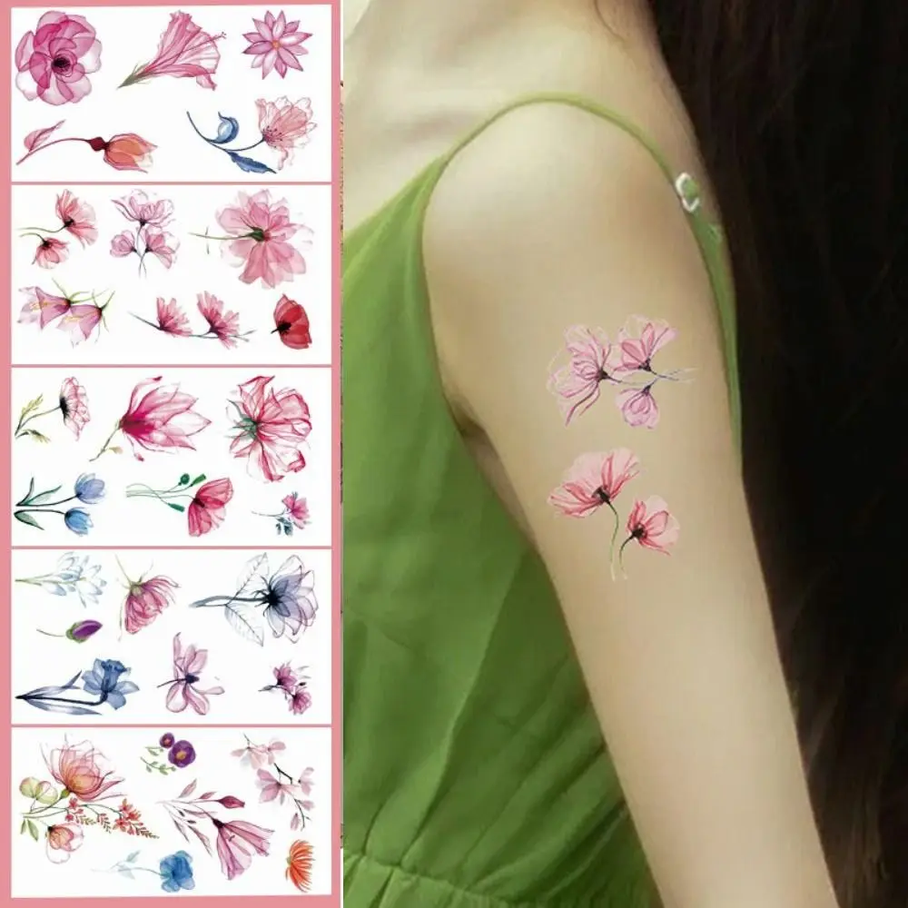 

Disposable Watercolor Cherry Blossom Tattoo Sticker Anti Sweat Small Fresh Temporary Tattoo Sticker Coloured Drawing Waterproof