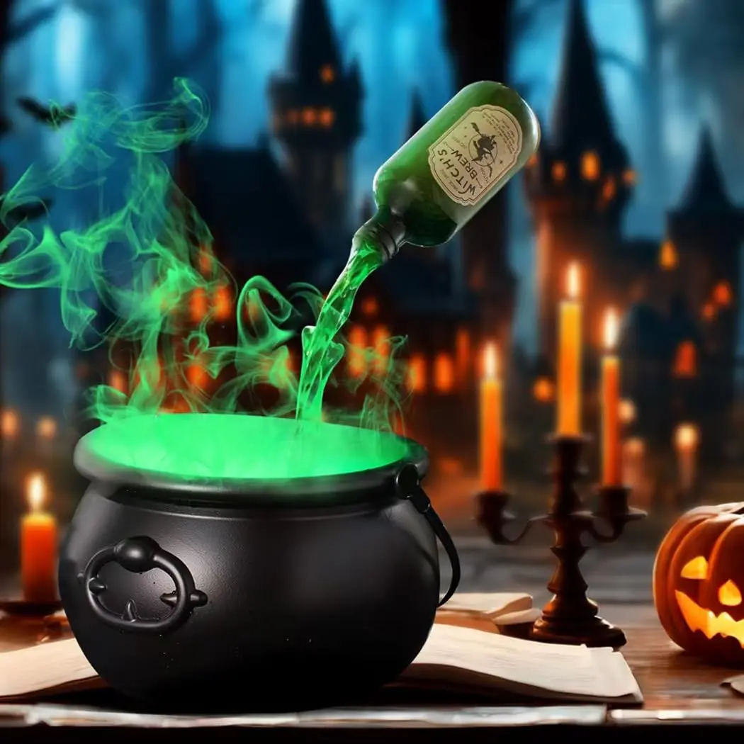 Halloween Decorations Indoor, 12"Bubbling Cauldron With Magic Floating Potion Bottles & Mist