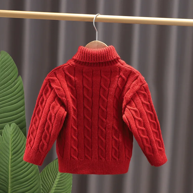 1-6 Year Old Children's Sweater Autumn/Winter Boys' Girls' High Neck Texture Pattern Knitted Sweater Fashion Warm Pullover