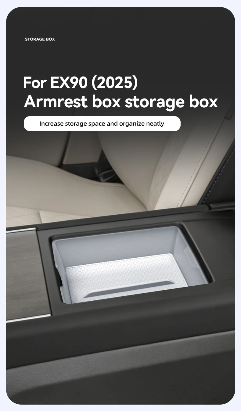 Für Volvo EX90 2025 Armlehnen-Aufbewahrungsbox, Mittelkonsolen-Organizer, Aufbewahrungsbehälter, ABS-Innenausstattung Zubehör – Detail 1