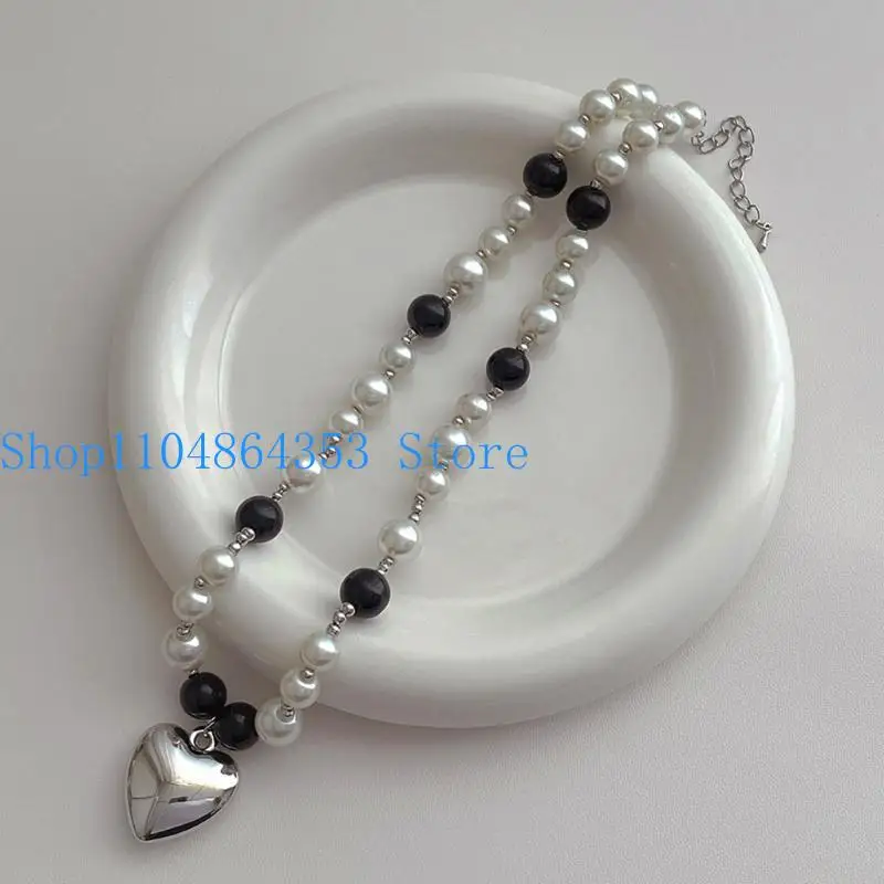 652F Elegante Perlenkette Herz-Halskette Beliebte minimalistische Pulloverkette Zierliche Schlüsselbeinkette Beliebte – Detail 8