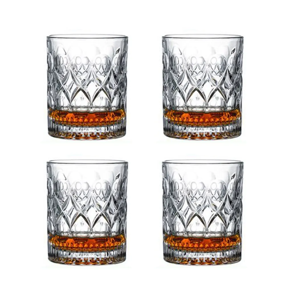 4pcs Embossed Crystal Whiskey Glasses Set - Perfect for Juice, Beverage,  Beer, and Cocktail Drinks