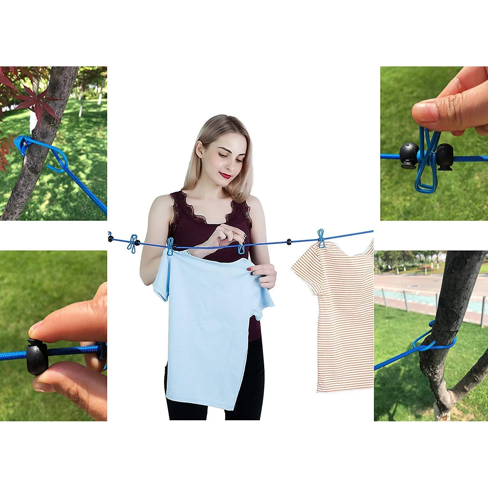 Stendibiancheria Esterno Retrattile - 2 Pezzi Con 12 Clip - Regolabile Da 180 A 380 Cm - Per Viaggi - Foto 8