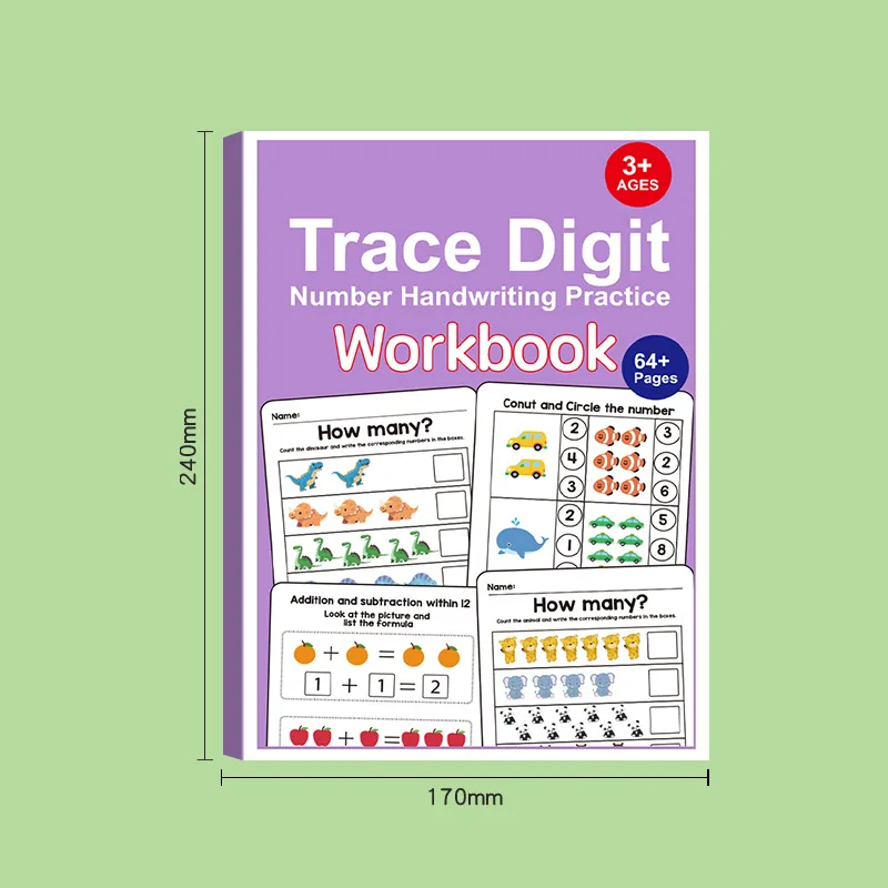 ספרי לימוד מתמטיקה אינטראקטיביים, עם דפים למעקב, הוספת ותחתית של מספרים מ-1 עד 20 - פא צבעוני