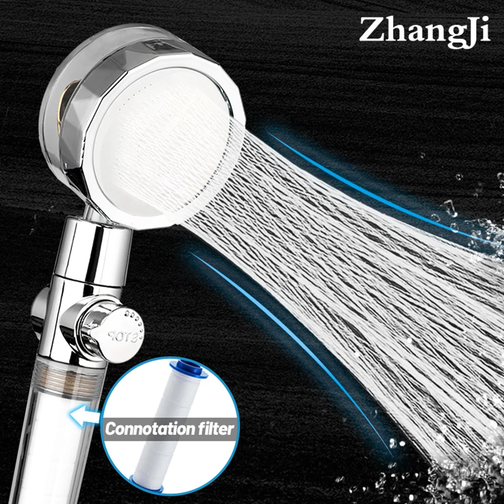 ZhangJi New Propeller Driven Shower Head with Stop Button and Cotton