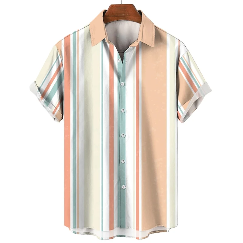 thumbnail image 1 of Camisa de moda con estampado de rayas, blusas de verano de gran tamaño para hombre, ropa informal de manga corta con botones, blusas de gran tamaño, camisas hawaianas, 1 of 5